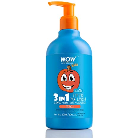 WOW Kids Tip to Toe Wash - Shampoo - Conditioner - Body Wash - No Parabens, Sulphate, Silicones, Mineral Oil or Color - Peach, 300 ml