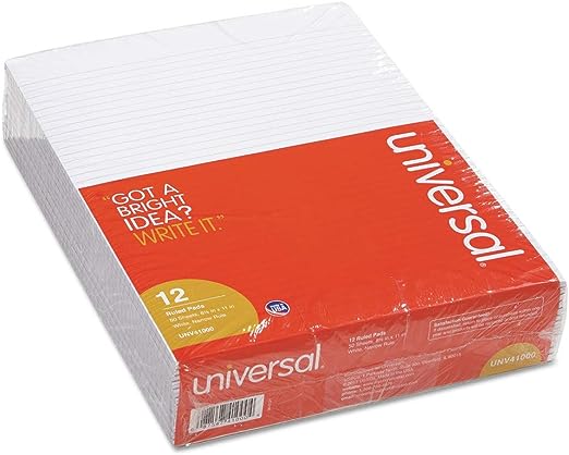 Universal UNV41000 GLUE TOP PAD, NARROW RULE, LETTER, WHITE (50-Sheet, 1-Dozen)