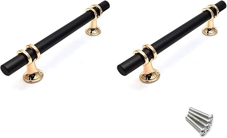 Black Drawer Pulls, Large Cabinet Handles,Handle Cabinet Pull T Bar,7.6" Hole Centers,with Screws,Aluminum Alloy,Black and Gold Cabinet Pulls,Pack of 2