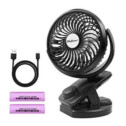 SkyGenius Battery Operated Clip on Portable Fan for Baby Stroller, USB Rechargeable 4400mA Battery Powered Mini Desk Fan (Max 32Hours)