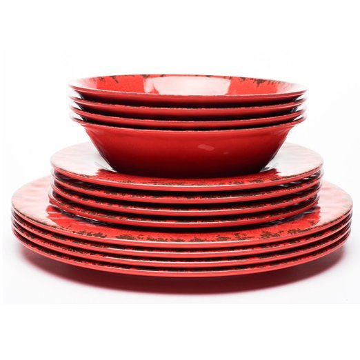 Yinshine Crack Design Plate & Bowl Dinnerware Set, Red Color, 12 Pieces