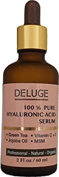 DELUGE - 100% PURE HYALURONIC ACID SERUM with Vitamin C+E. Anti-Aging. 100% Natural
