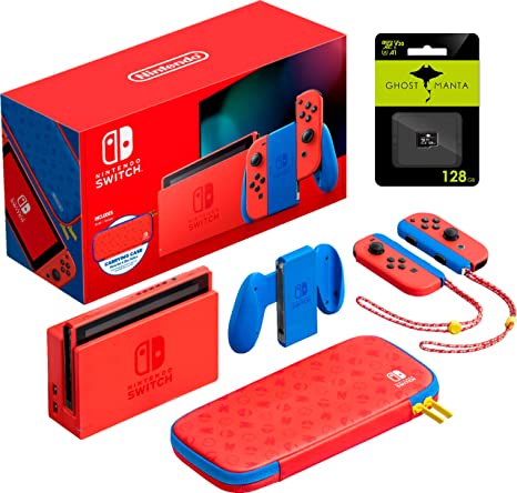 Nintendo Switch Mario Red & Blue Edition - Red Joy-Con, Video Game, 6.2’’ Touchscreen LCD Display, 1920x1080 Resolution, 32GB Internal Storage, WiFi, HDMI, Bluetooth, W/GM 128GB MicroSD Card