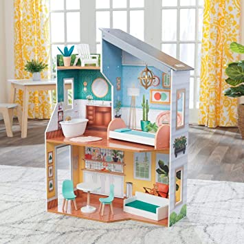 KidKraft 65988  Emily Wooden Dollhouse with Furniture, Multicolor