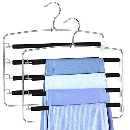 Clothes Pants Slack Hangers Closet Storage Organizer Non Slip Space Saving Hanger with Foam Padded Swing Arm for Pants Jeans Scarf Trousers Skirts (2-Pieces)