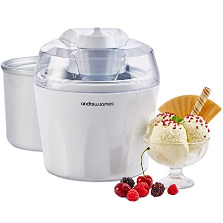 Andrew James Ice Cream Maker Machine - Voted "Best Buy" By Which? Magazine - 1.5 Litre Bowl - Frozen Yogurt & Sorbet Maker With Detachable Mixing Paddle Large Ingredients Funnel Dispenser & Recipes Suggestions Included - Also Includes Spare Ice Cream Making Bowl