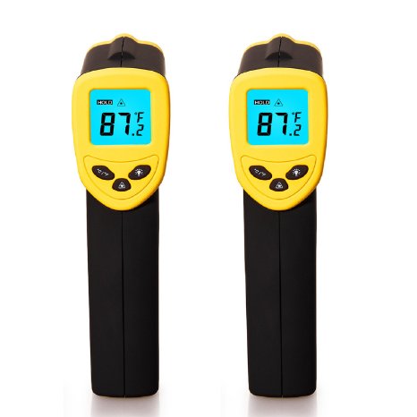 Etekcity Lasergrip 1080 Non-contact Digital Laser Infrared Thermometer, Yellow and Black, 2 Pack