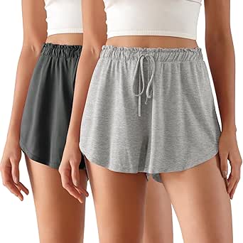 ODODOS 2-Pack Modal Soft Lounge Shorts for Women Drawstring High Waist Casual Sleepwear Lightweight Cozy Pajama Bottom