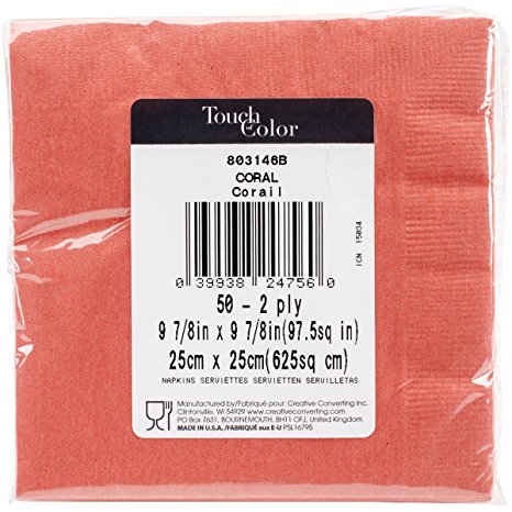 Creative Converting 803146B 50 Count Touch of Color Beverage Napkins, Coral