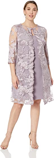 Alex Evenings Women's Plus Size Midi Scoop Neck Shift Dress with Jacket