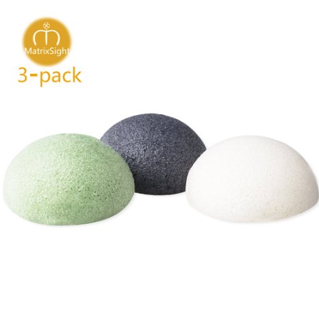 MatrixSight 3 Pack Konjac Sponge Set Organic Skincare Facial for Natural Exfoliating and Deep Pore Cleansing 3 Piece Sampler Pack Infused with Bamboo Charcoal,Green Tea & Natural Pure White