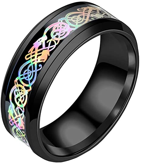 HIJONES Unisex Carbide Fiber Celtic Dragon Spinner Ring Stainless Steel Wedding Spins Band