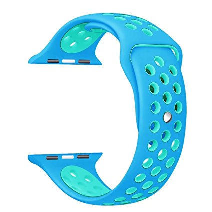 Yearscase 38MM Soft Silicone Sport Replacement Band with Ventilation Holes for Apple Watch Nike  and Apple Watch Series 1 2, M/L Size ( Blue Orbit/Gamma Blue )