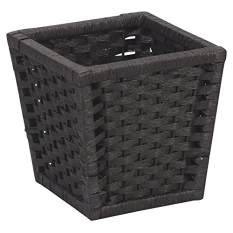 Household Essentials ML-7032 Paper Rope Wicker Waste Basket | For Bedrooms & Bathrooms | Black Stain