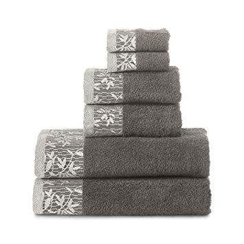 Superior Wisteria 100% Cotton Towel Set, 6 Piece, Grey