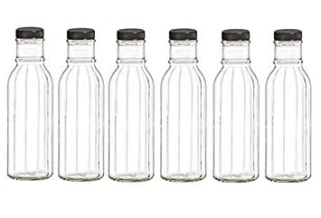 Nakpunar 6 pcs 12 oz Wide Mouth Empty Glass Bottles with Black Plastic Lids - Beveled, Faceted (6, Black Beveled)