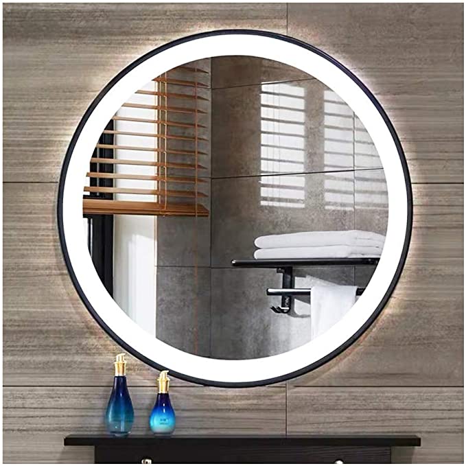 Beauty4U 19.7” Backlit Mirror, LED Bathroom Mirror Wall-Mounted, Black Round Vanity Mirror, Shatterproof for Make-up Wall Décor