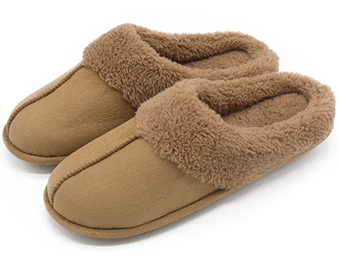HomeTop Women’s & Men's Plush Fleece Slip On Memory Foam Clog House Slippers Indoor Outdoor House Shoes