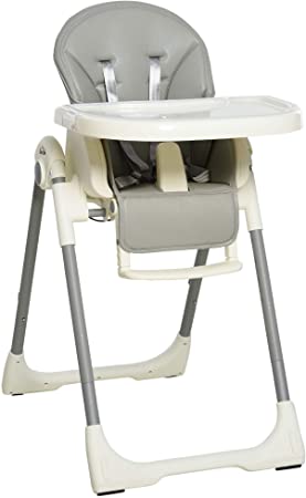 HOMCOM Foldable Baby High Chair Convertible Feeding Chair Height Adjustable with Adjustable Backrest Footrest and Removable Tray 5 Point Safety Harness for Kids 6-36 Months Grey