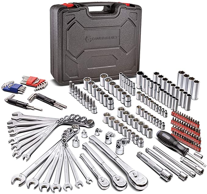 Powerbuilt 200 Piece 1/4-inch, 3/8-inch, and 1/2-inch Drive Mechanics Tool Set - with SAE and Metric Socket Set, Powerbuilt XT 90 Tooth Seal-Head Ratchets, including Case - 642472