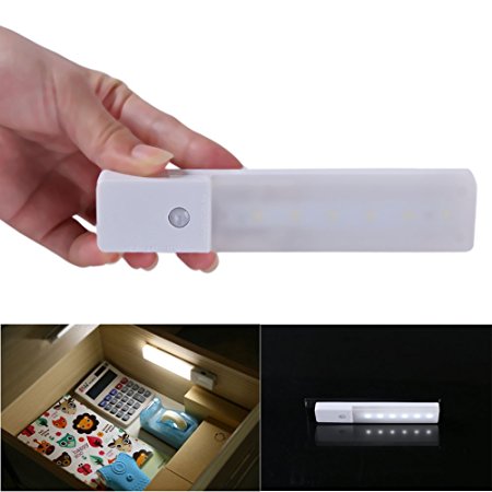 Lofter Ultra Thin Mini Built-in Battery Rechargeable Motion Sensor LED Night Light with 3M Adhesive,Magnetic Strip,Screws for Under Cabinet,Drawer,Sheds,Pantry,Closet Stick-on Anywhere(1pc-White)
