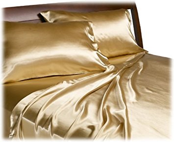 Mk Collection Soft Silky Satin Solid Color 2 pillow cases (standard pillow cases, Gold)