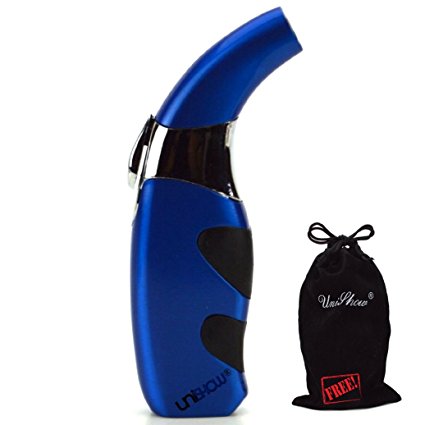 Unishow ® Authentic Scorch Torch 4.5'' Jet Flame Butane Torch Cigarette Cigar Lighter W/ a FREE Velvet Unishow® Pouch (Blue)