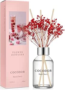 COCODOR Flower Reed Diffuser Set / 3.4oz / Black Cherry/Scent Diffuser with Sticks Home Fragrance Reed Diffuser for Bathroom Shelf Decor