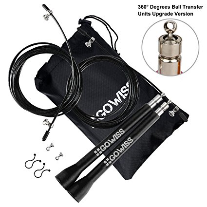 Gowiss Jump Rope - Fast Speed & Adjustable Steel Wire Skipping Ropes - Includes Carrying Bag Spare Cable & Screw Kit - Double Unders,Boxing,Cross Training Fitness and Cardio