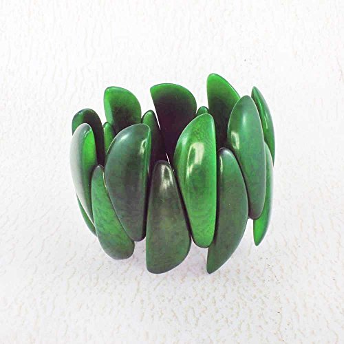 Vivid Green Stretch Bracelet made of Eco Friendly Tagua Nut, Fair Trade Jewelry