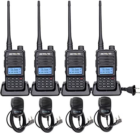 Retevis RT85 Walkie Talkies Long Range, Dual Band 200 Channels 2 Way Radios, High Power VOX Emergency Adults Two Way Radios with Speaker Mic(4 Pack)