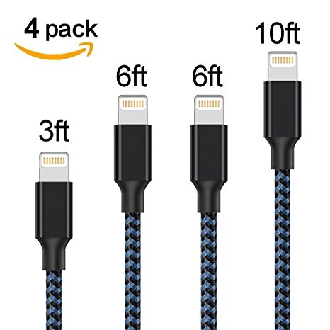Lightning Cable, Weavom Charger Cables 4Pack 3FT 6FT 6FT 10FT to USB Syncing Data and Nylon Braided Cord Charger for iPhone X/8/8 Plus/7/7 Plus/6/6 Plus/6s/6s Plus/5/5s/5c/SE and more