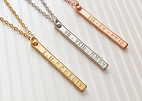 A Roman Numerals Bar Necklace Personalized Bridesmaid gift Valentines day gift for her Graduation sister gift