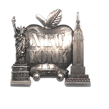 Big Apple New York Souvenir Metal Fridge NY Magnet - Brooklyn Bridge,Chrysler Building,Statue of Liberty,Empire State Building NYC Metal Magnet (Pack 1)
