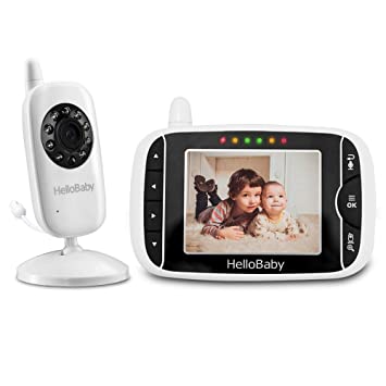 HelloBaby HB32 Wireless Video Baby Monitor with Digital Camera, 3.2 Inch Screen Night Vision Temperature Monitoring & 2 Way Talkback System US Plug, White