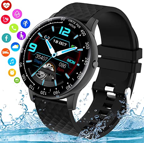 Topkech Smart Watch,Smartwatch for Android Phones,Ip67 Waterproof Fitness Watch with Blood Pressure Heart Rate Monitor Activity Tracker with Pedometer Calorie Compatible for Samsung Ios Women Men