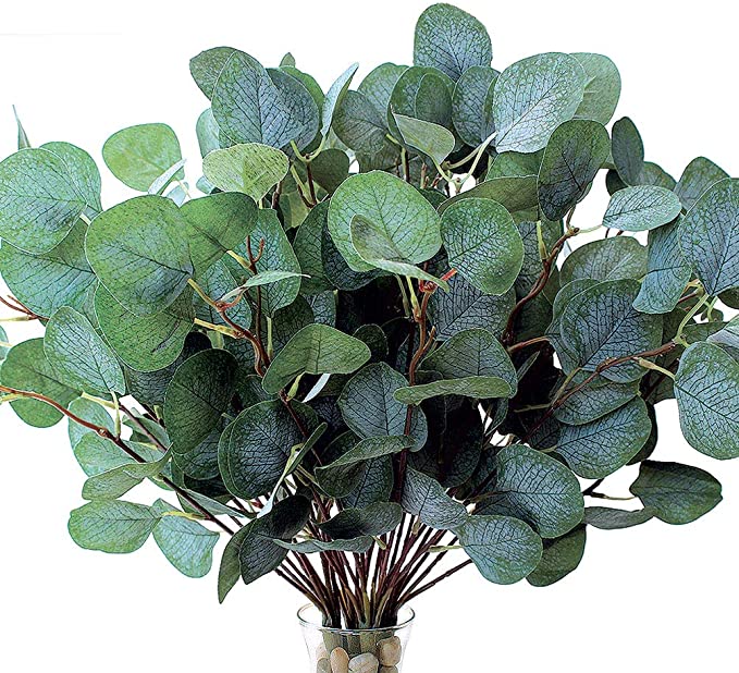 Faux Eucalyptus Leaves Artificial Greenery Stems Fake Silk Floral 3 Pick with 9 Green Branches Each for Full Vase Flower Arrangements, Holiday Decoration Centerpiece – Wedding Decorations, Decor