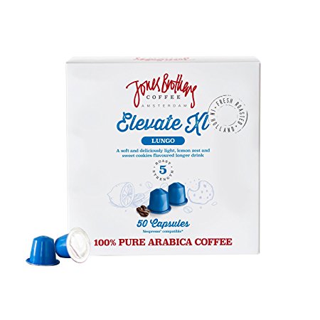 50 Jones Brothers Nespresso Compatible Coffee Capsules - Premium Quality 100% Pure Arabica - (ELEVATE - LUNGO, INTENSITY:5, Count:50 Pods)