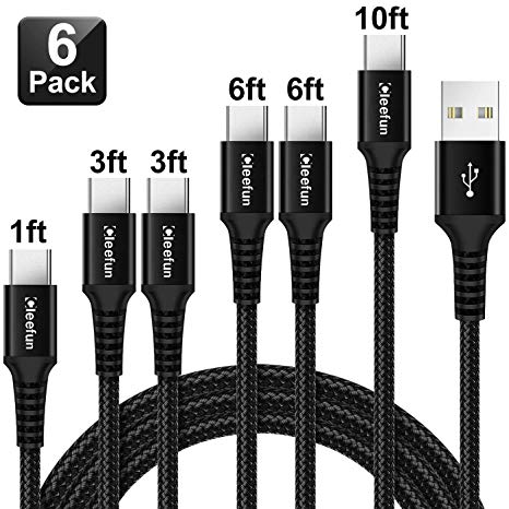 CLEEFUN USB C Cable Durable Nylon Braided [6-Pack, 1/3/3/6/6/10 ft], Type C Charger Fast Charging Cords for Samsung Galaxy S10 S9 S8 Plus, S10e, A70 A50 A40 A30 A20 A10e, Note 10 10  9 8