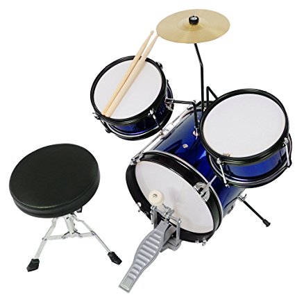 3pcs Junior Kid Child Drum Set Kit Sticks Throne Cymbal Bass Snare Boy Girl Blue