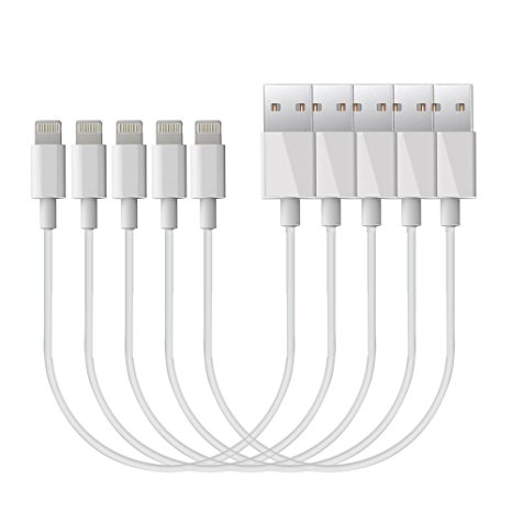 Lightning Cable Short, Turata Lightning to USB Cable (5 Pack 0.3m/1ft ) iPhone Charger Cable Sturdy Charging Cord for iPhone X, iPhone 8, iPhone 7, iPhone 6, iPad Mini/Air/Pro iPod Touch 5 - White