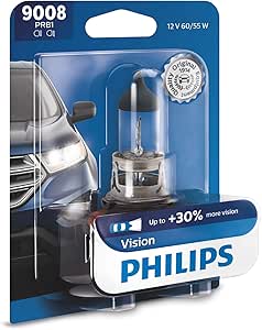 Philips 9008 Vision Upgrade Headlight Bulb with up to 30% More Vision, 1 Pack