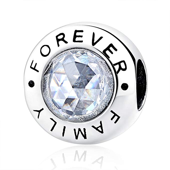 Family Forever, Clear CZ 925 Sterling Silver Charms Pandora European Bracelets Compatible
