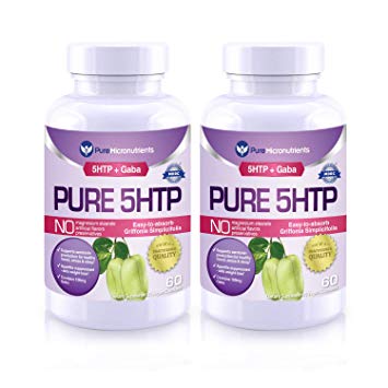 Pure 5-HTP (5-Hydroxytryptophan) Plus GABA - Serotonin Support for Sleep, Mood & Stress Management - Value 2 Pack - Pure Micronutrients