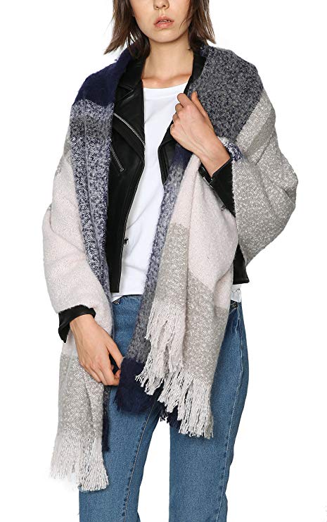 Urban CoCo Women's Cozy Color Block Long Shawl Wrap