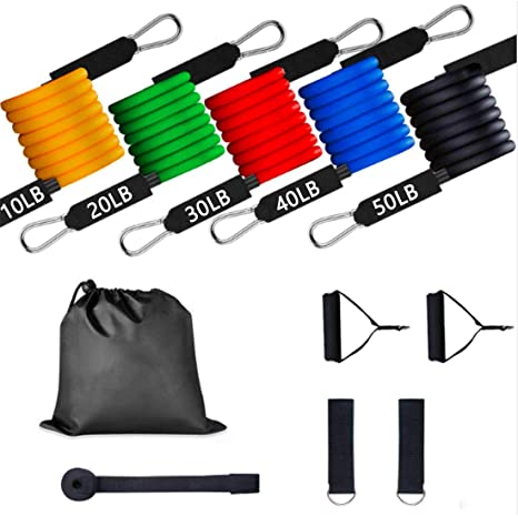 Resistance Bands Set, Exercise Bands with Handles, Training Tubes with Door Anchor & Ankle Straps for Resistance Training, Physical Therapy, Home Workout, Yoga, Pilates Stackable up to 150 lb