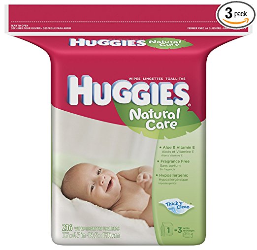 Huggies Natural Care Baby Wipes, Fragrance-Free, Refill, 216-Count Pack (Pack of 3). 648 total wipes