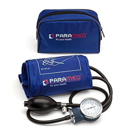 Professional Manual Blood Pressure Cuff – Aneroid Sphygmomanometer with Durable Carrying Case by Paramed – Lifetime Calibration for Accurate Readings – Dark Blue