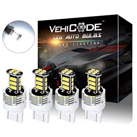 VehiCode Super Bright 1200 Lumens 7443 (7440/7444/T20/992/W21W/WY21W) LED Light Bulb (6000K White) Kit - Dual Function Replacement for Reverse Backup, Daytime Running, Parking Light Lamps (4 Pack)