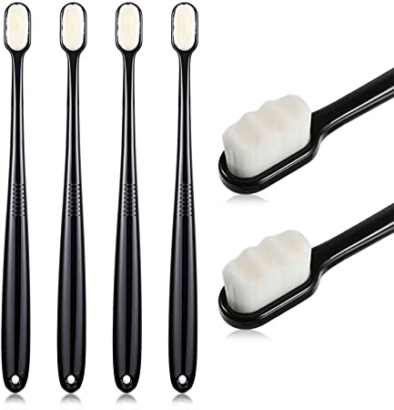 4 Pieces Soft Toothbrush Micro Nano Toothbrush Extra Soft Bristles Manual Toothbrush with 20,000 Bristles for Fragile Gums Adult Kid Children (Black)